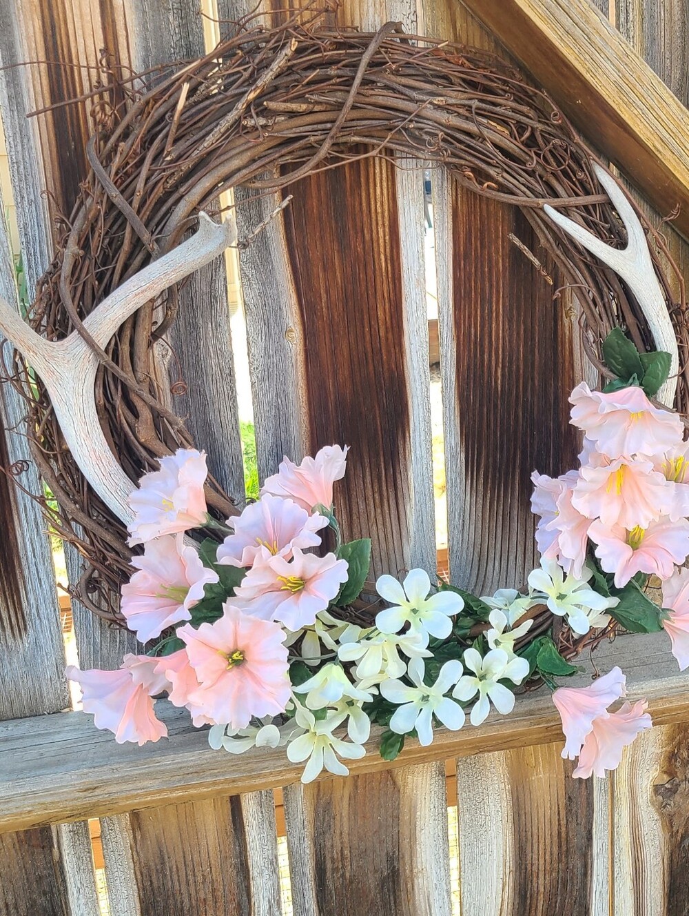 Pink and Cream Floral Grapevine Wreath